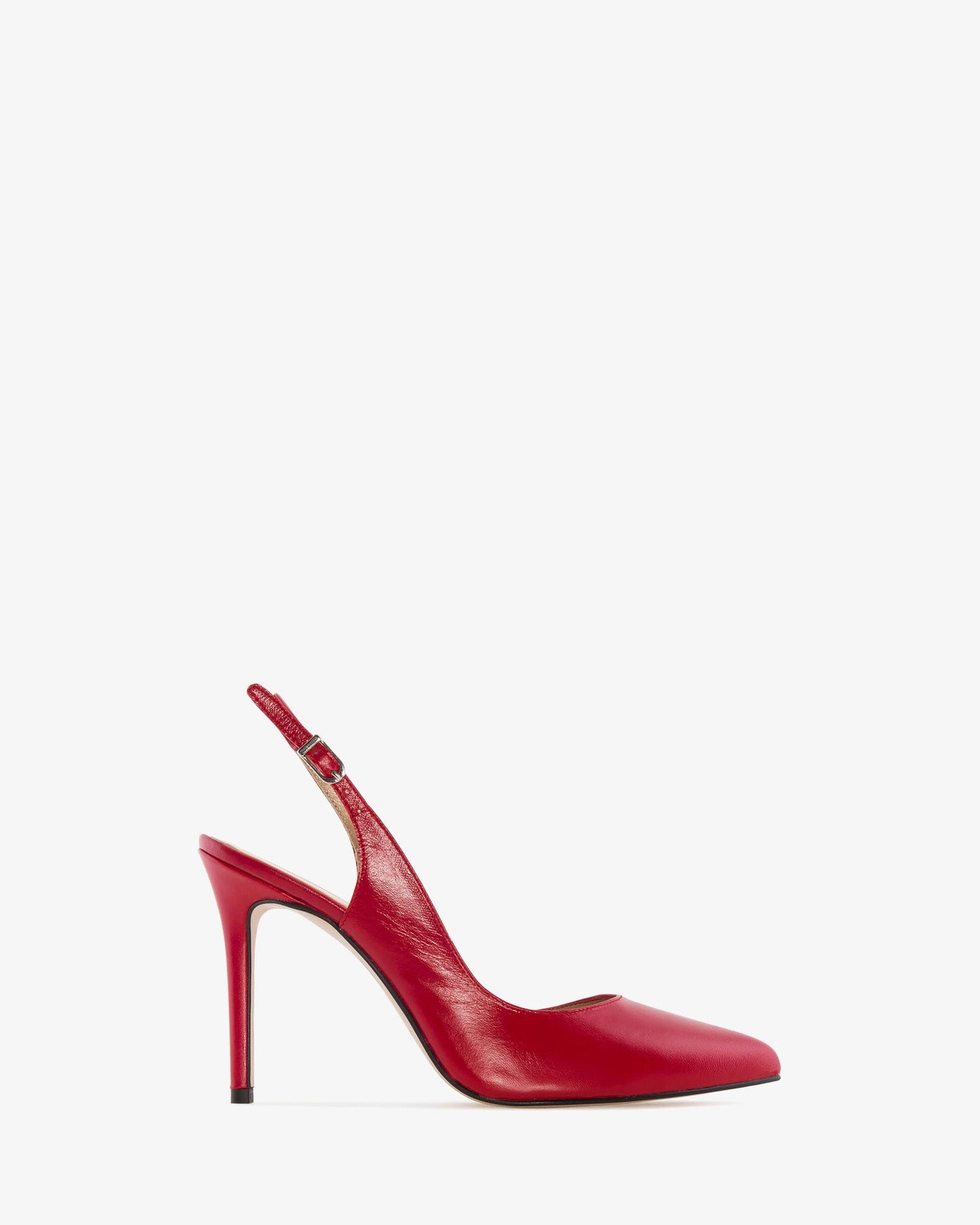 Red leather slingback pump with pointed toe