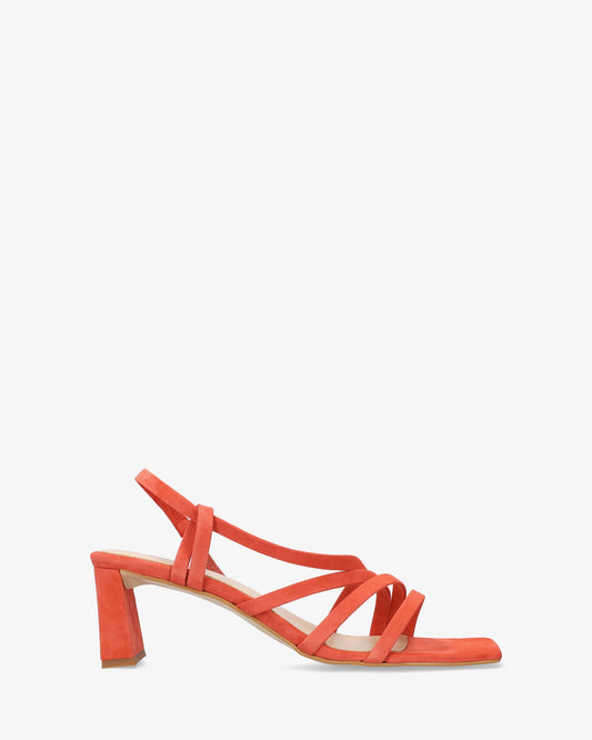 Sandalias tiras en ante color teja punta cuadrada