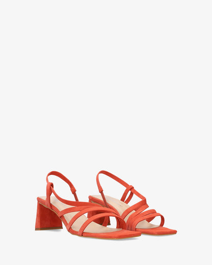 Sandalias tiras en ante color teja punta cuadrada