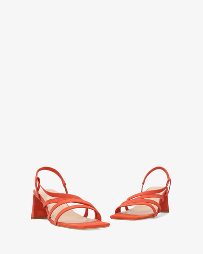 Sandalias tiras en ante color teja punta cuadrada