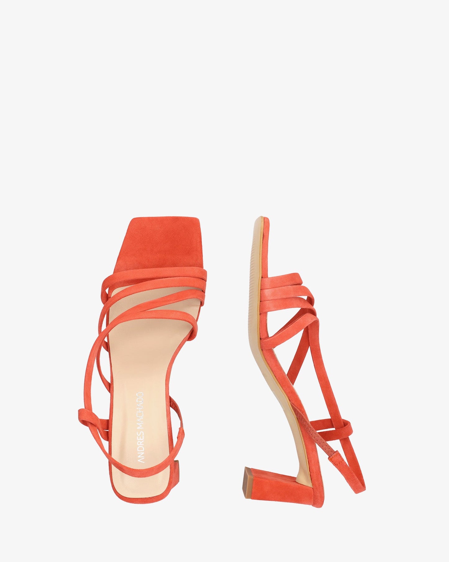 Sandalias tiras en ante color teja punta cuadrada