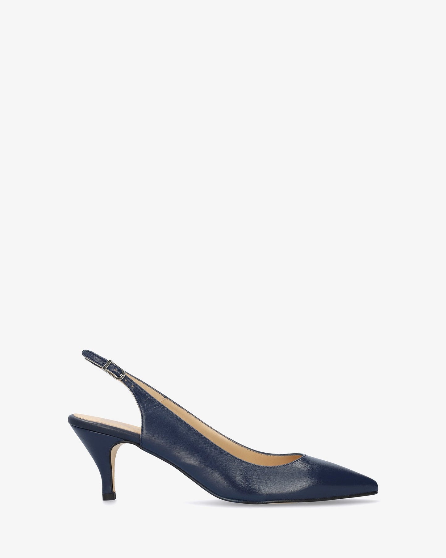 Slingback pump with pointed toe in navy blue leather