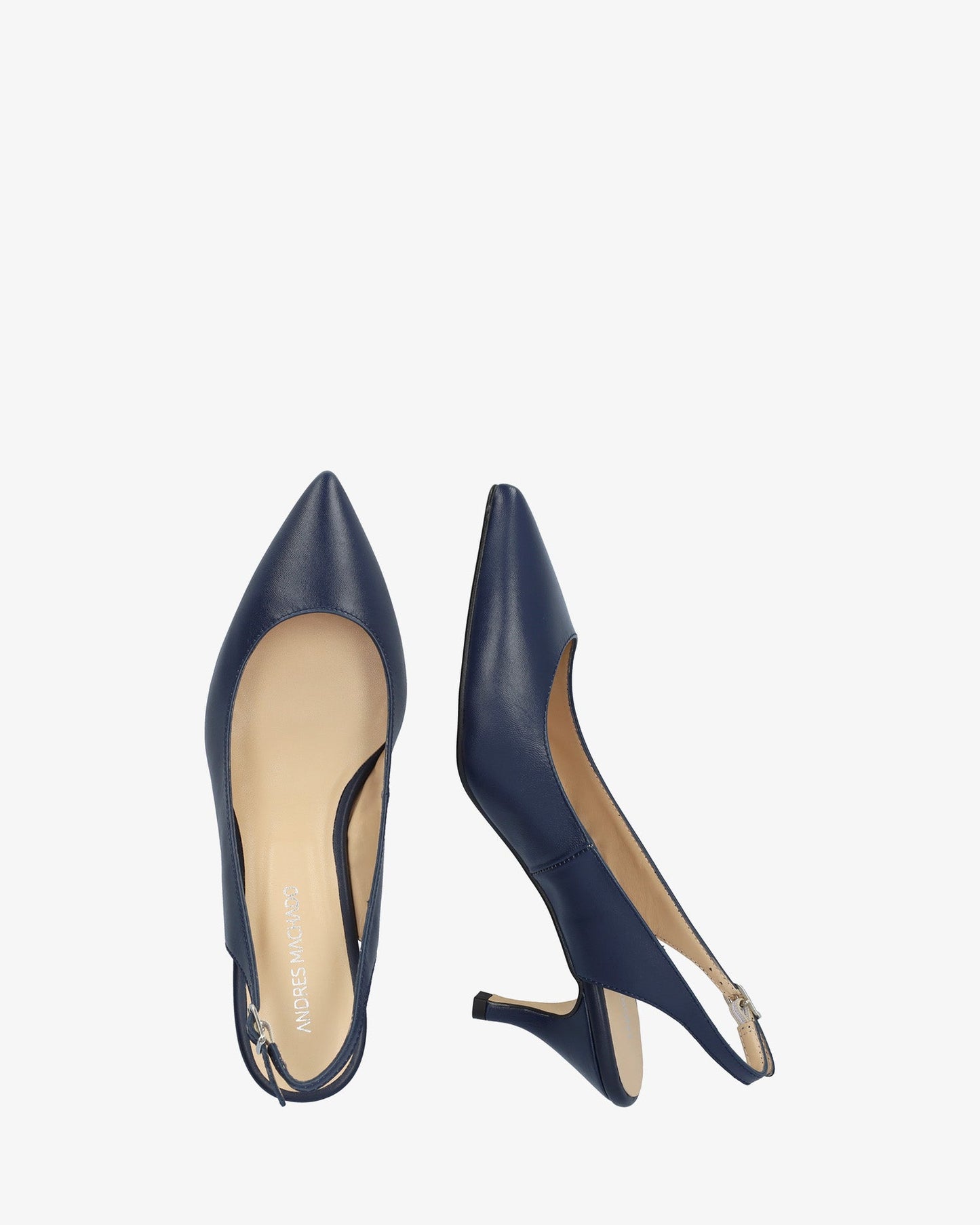 Slingback pump with pointed toe in navy blue leather