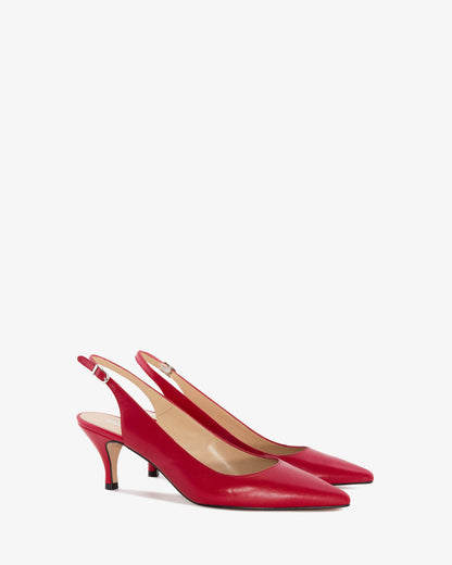 Salón destalonado punta fina en piel de color rojo