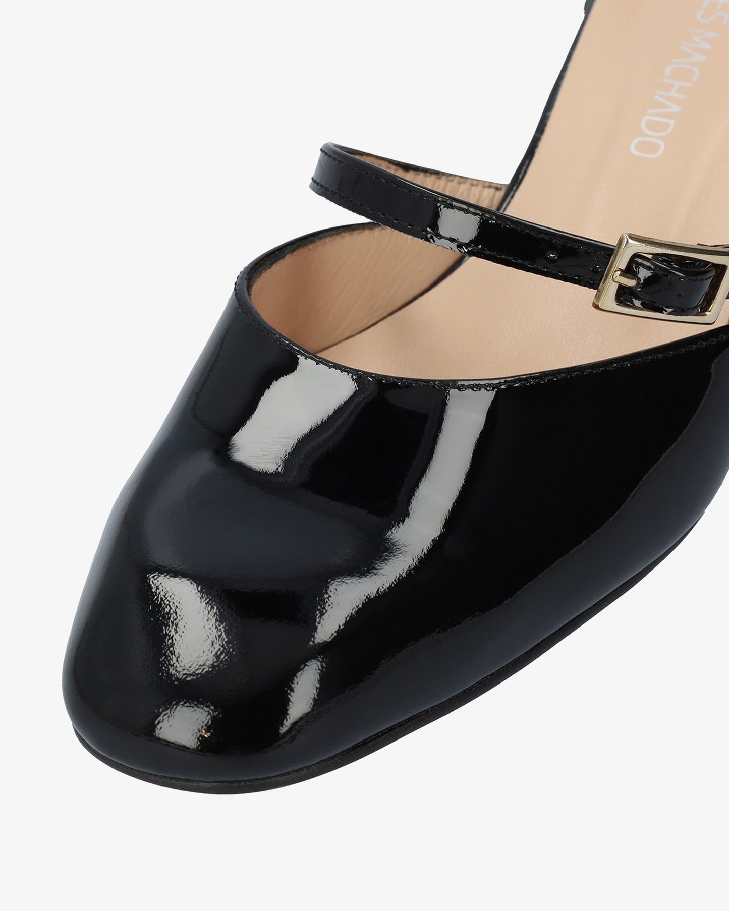 Mule con tacón en charol negro