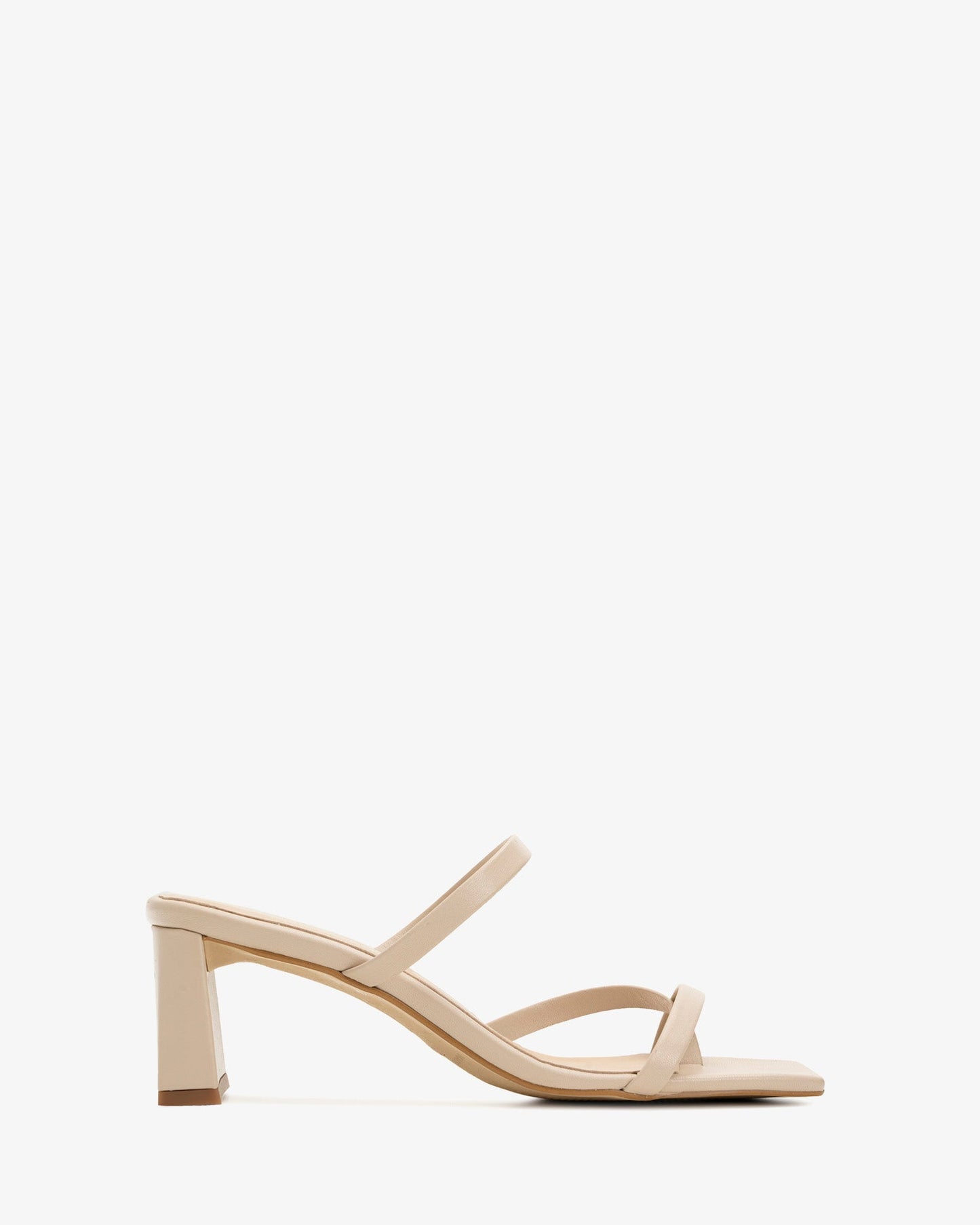 Beige leather square toe heeled mule