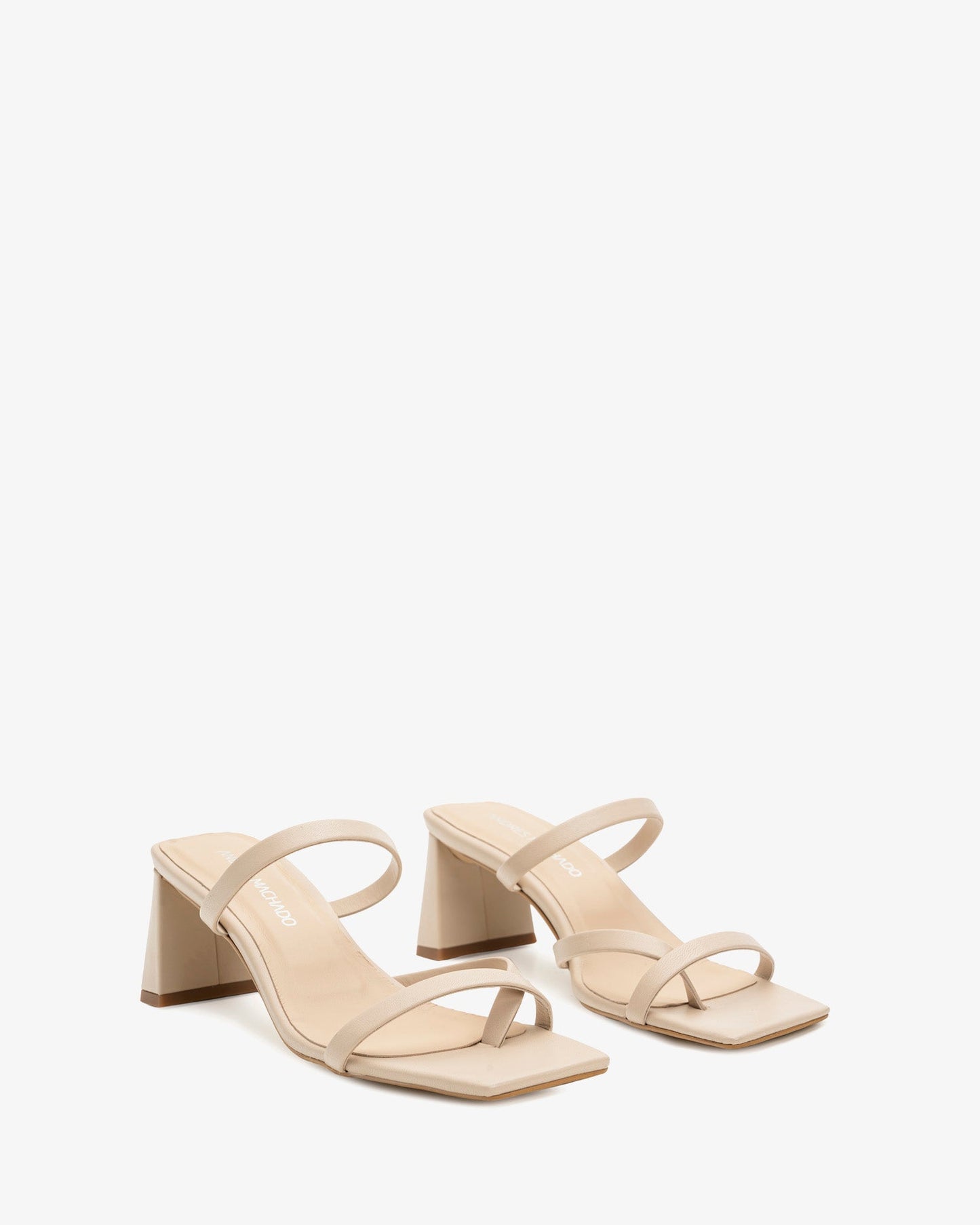 Beige leather square toe heeled mule