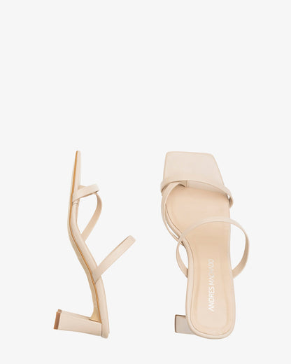 Beige leather square toe heeled mule