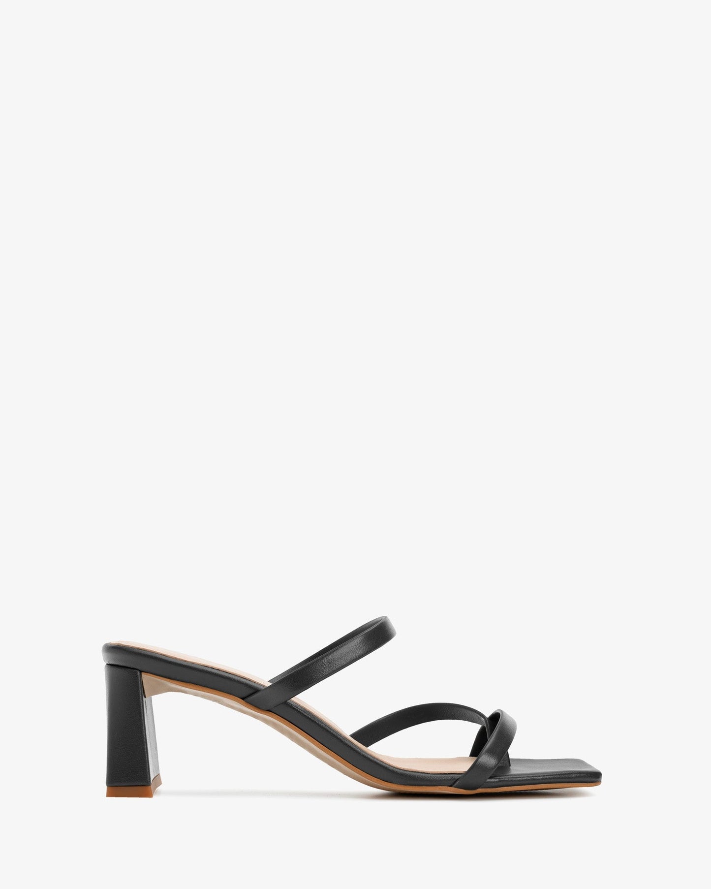 Black leather square-toe heeled mule