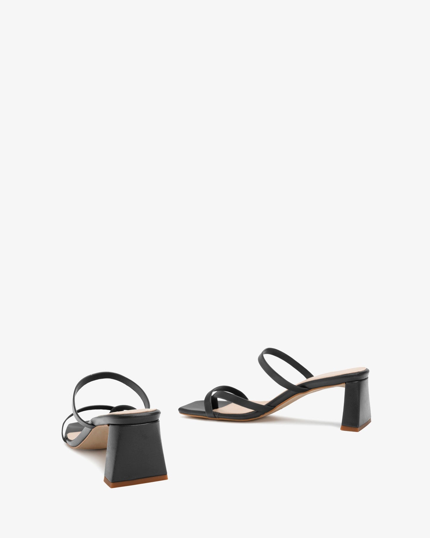 Black leather square-toe heeled mule