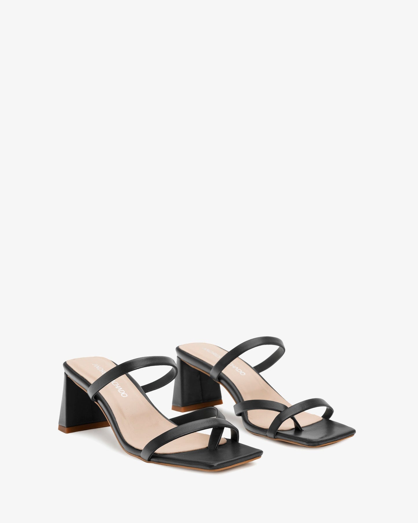 Black leather square-toe heeled mule