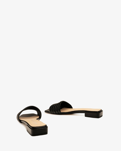 Black leather slide sandal