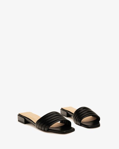 Black leather slide sandal