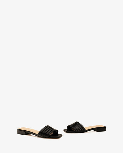 Black leather slide sandal