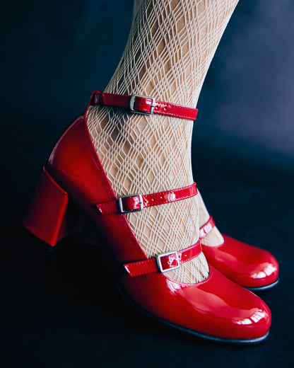 Mary jane con tacón en charol rojo