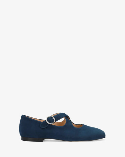 Blue suede flat ballerina flats