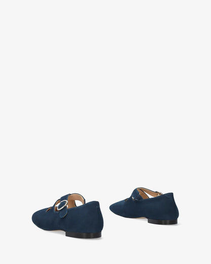 Blue suede flat ballerina flats