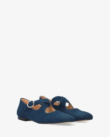 Blue suede flat ballerina flats