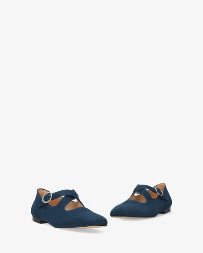 Blue suede flat ballerina flats