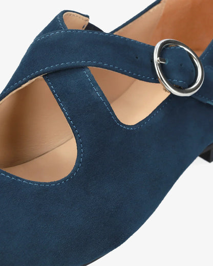 Blue suede flat ballerina flats