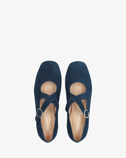Blue suede flat ballerina flats