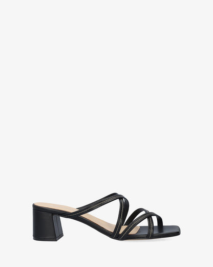 Black leather heeled sandal