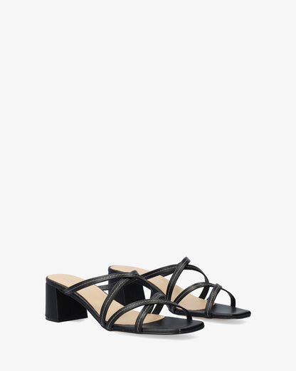 Black leather heeled sandal
