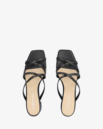 Black leather heeled sandal