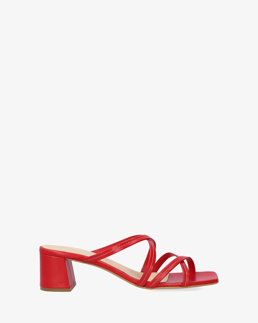 Red leather heeled sandal