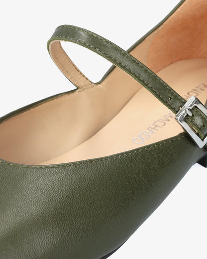 Khaki leather ballerina