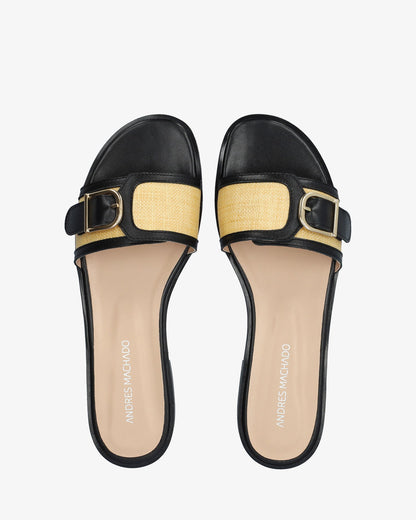 Sandalia plana en piel negro
