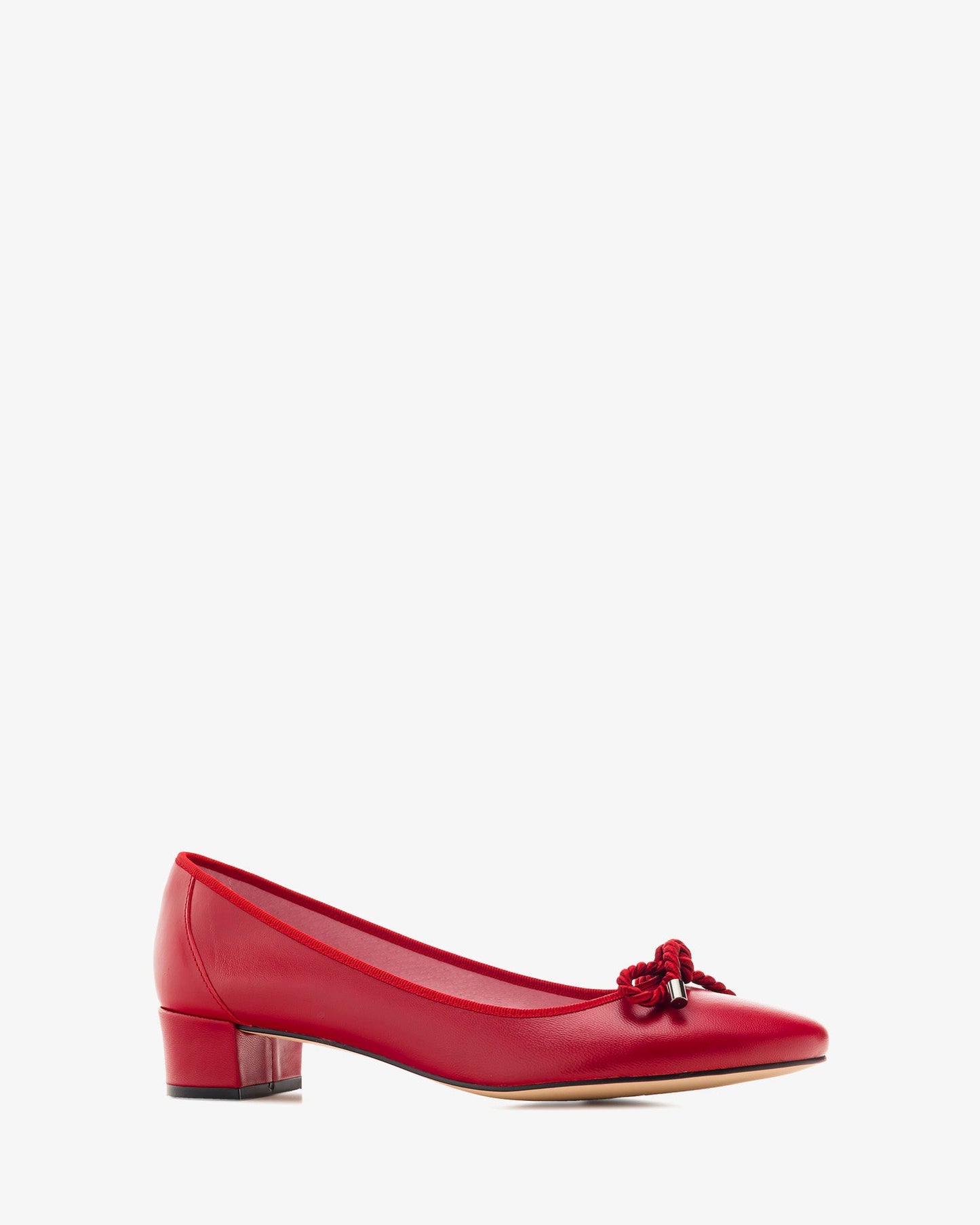 Red leather ballerina with sailor knot