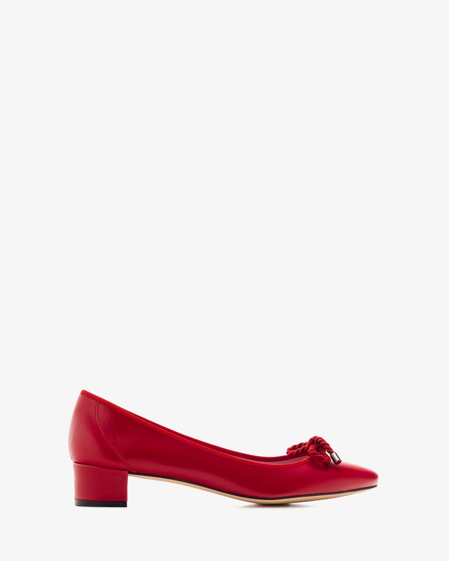 Red leather ballerina with sailor knot