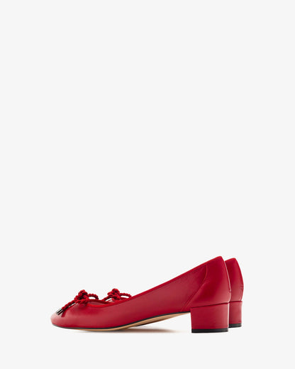 Red leather ballerina with sailor knot