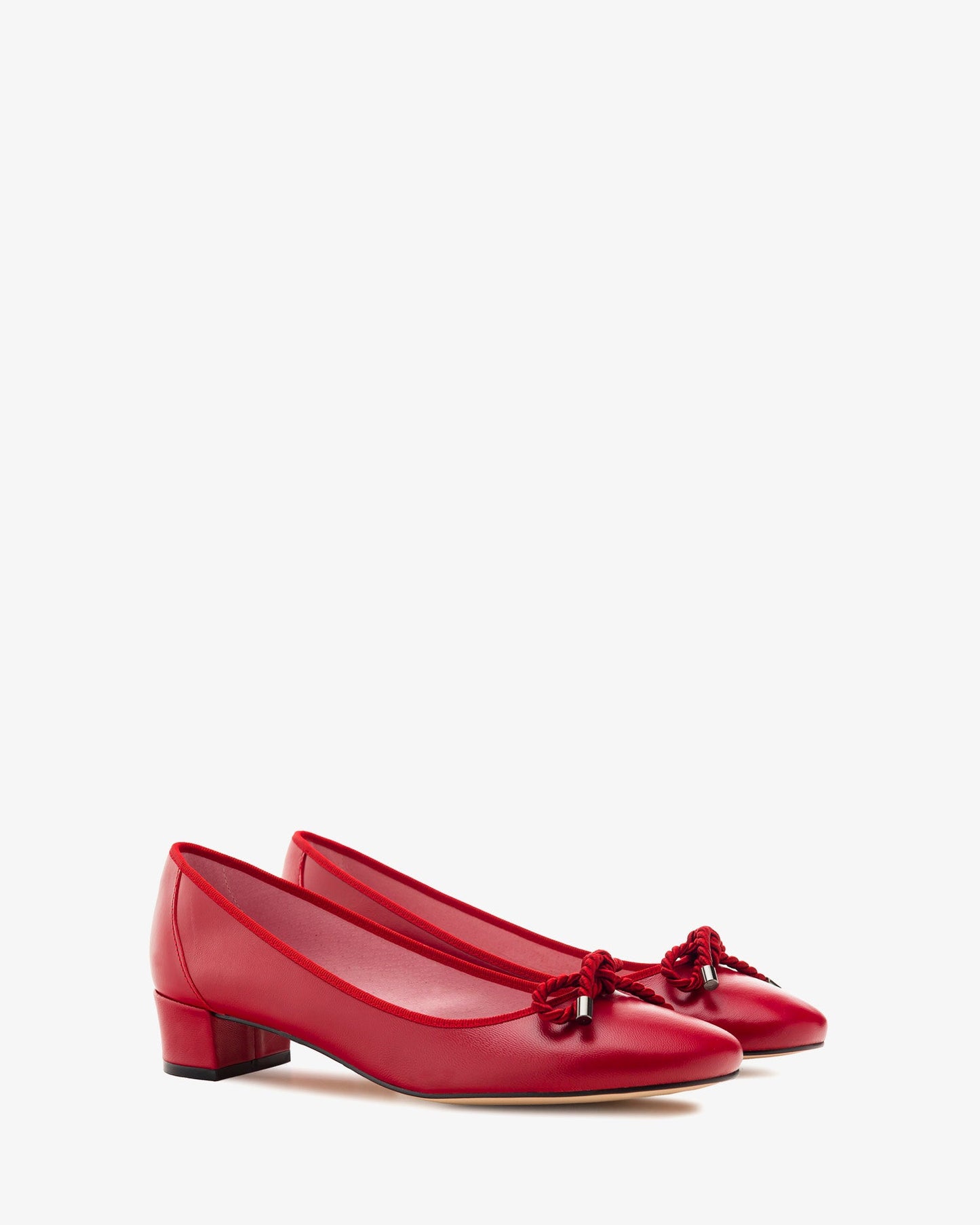 Red leather ballerina with sailor knot