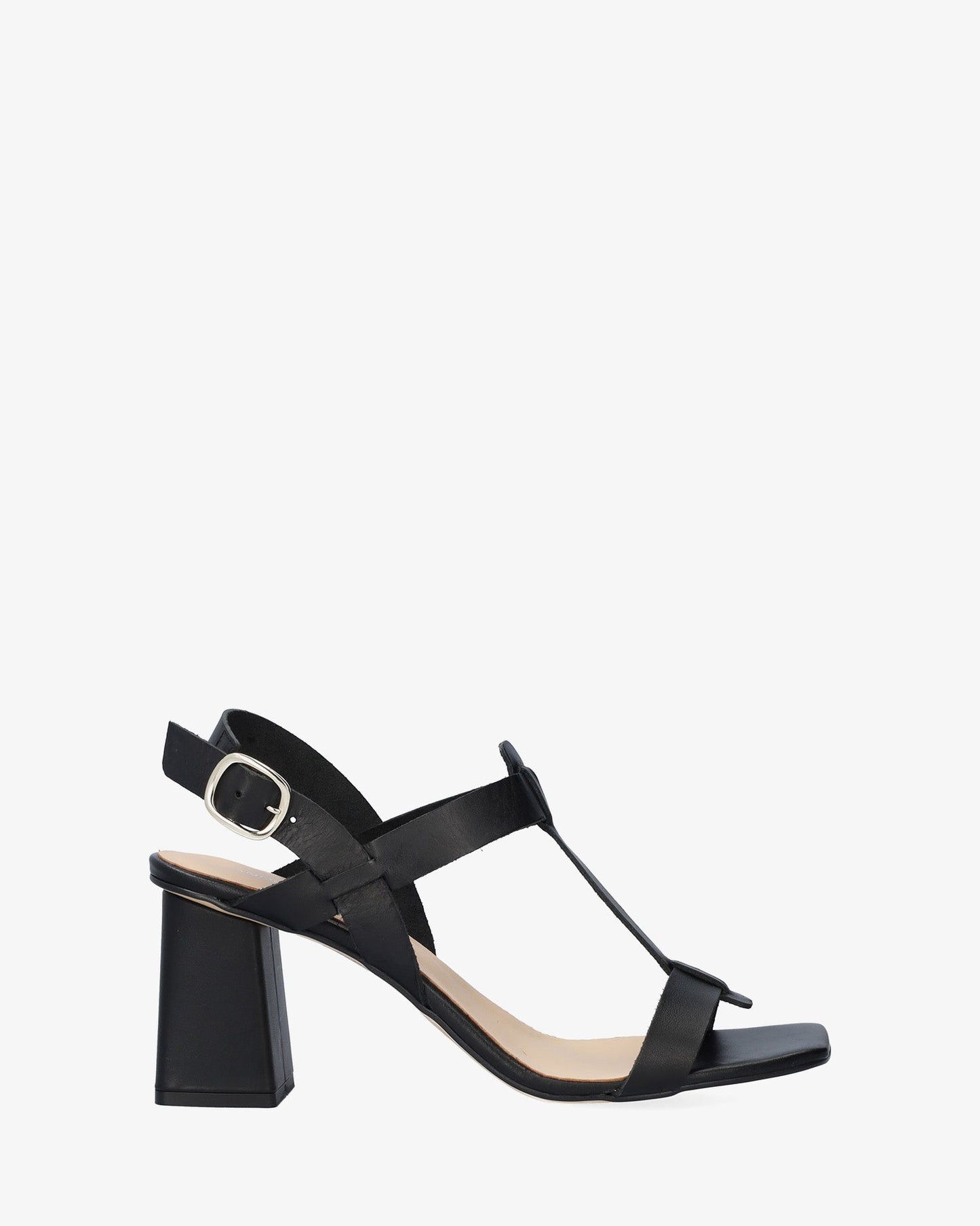 Black leather heeled sandal