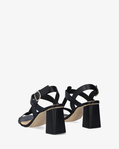 Black leather heeled sandal