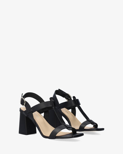 Black leather heeled sandal