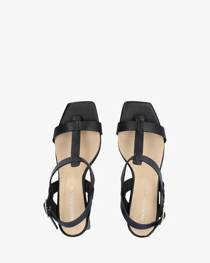 Black leather heeled sandal