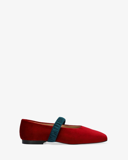 Burgundy velvet ballerina flat