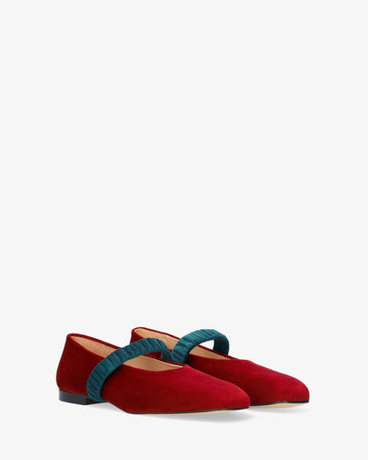 Burgundy velvet ballerina flat