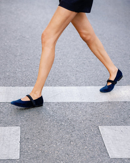 Navy velvet ballerina