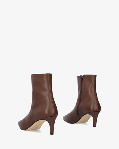 Brown leather ankle boot with heel