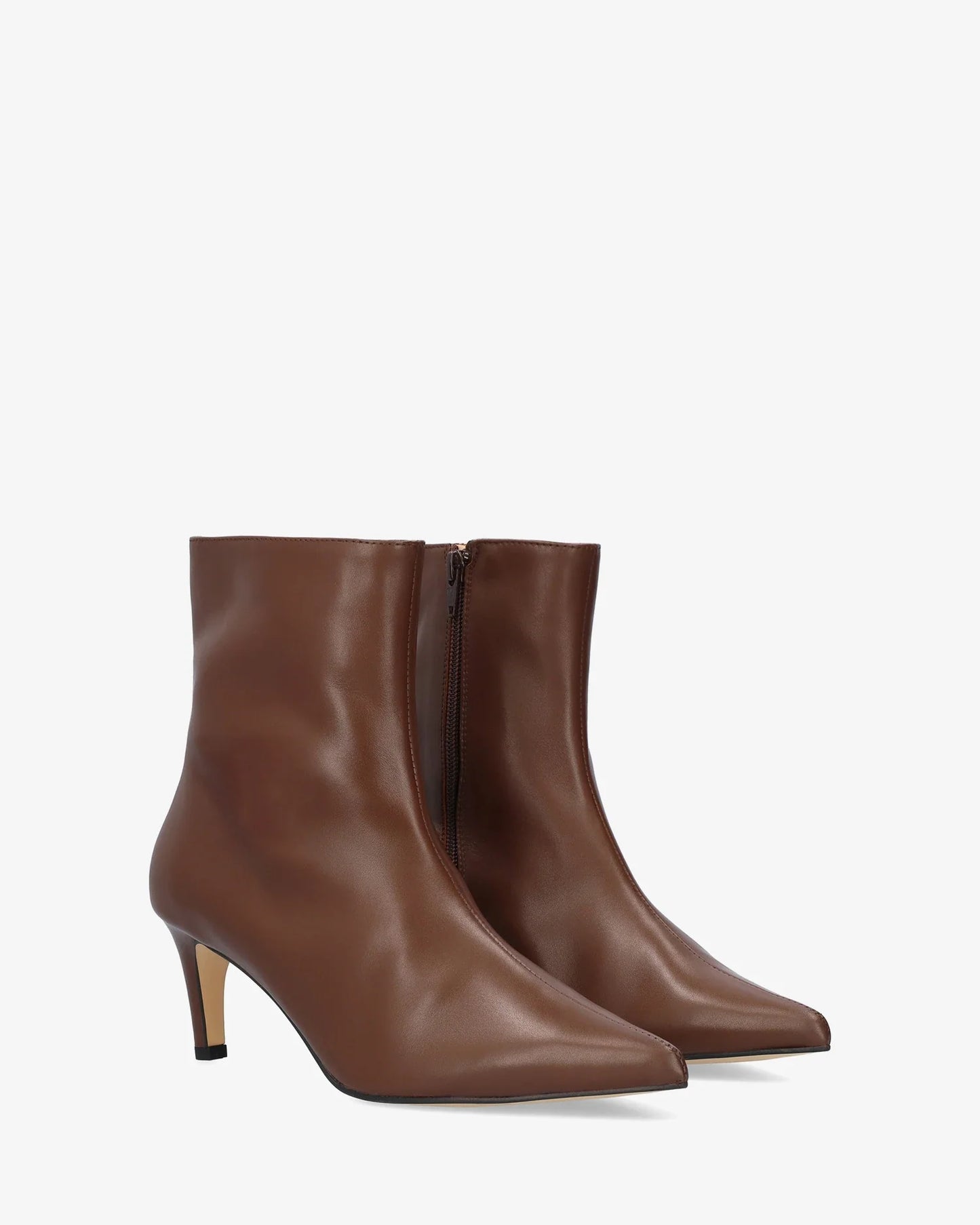 Brown leather ankle boot with heel