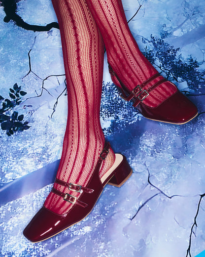 Ballerina flat with heel in burgundy patent leather