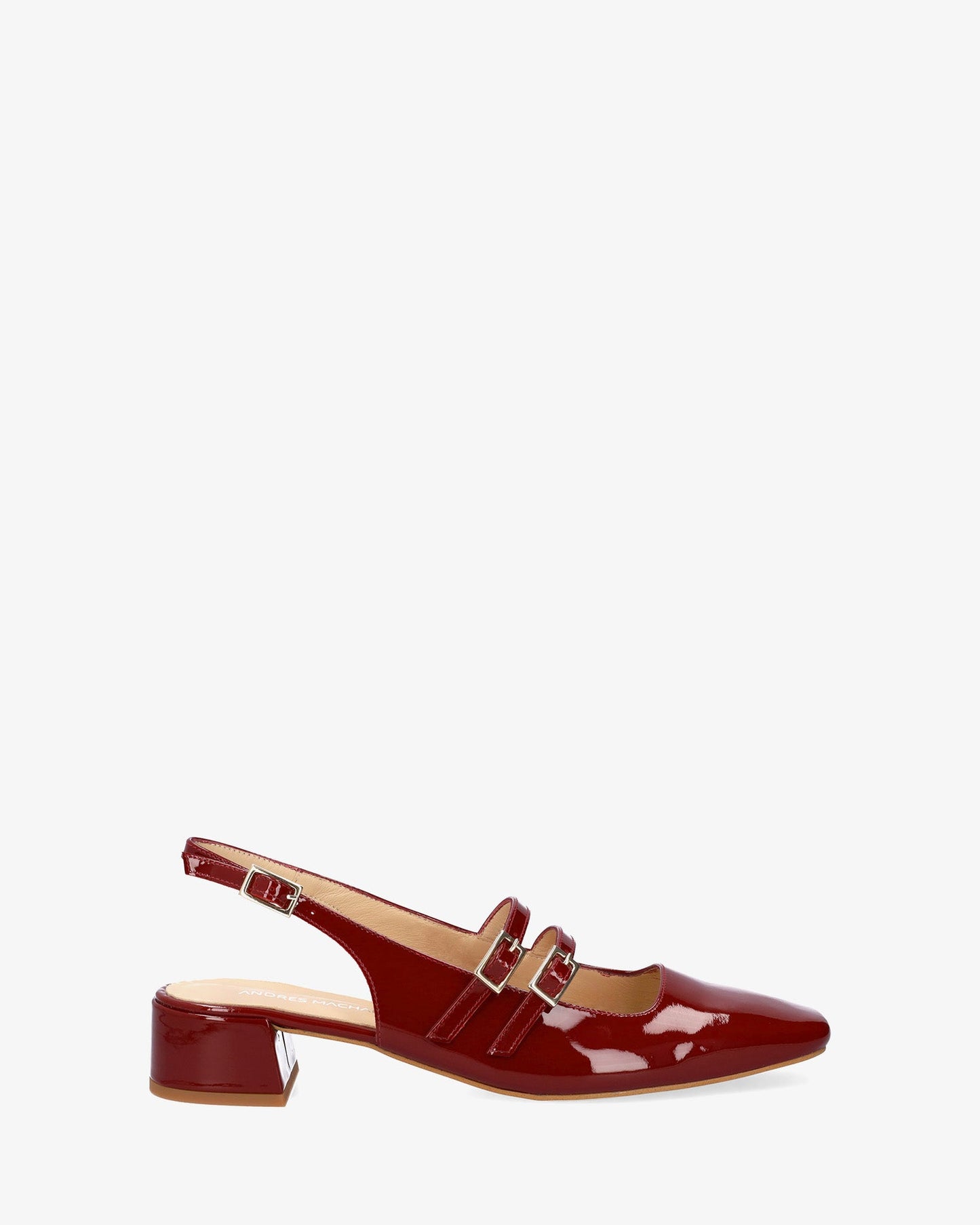 Ballerina flat with heel in burgundy patent leather