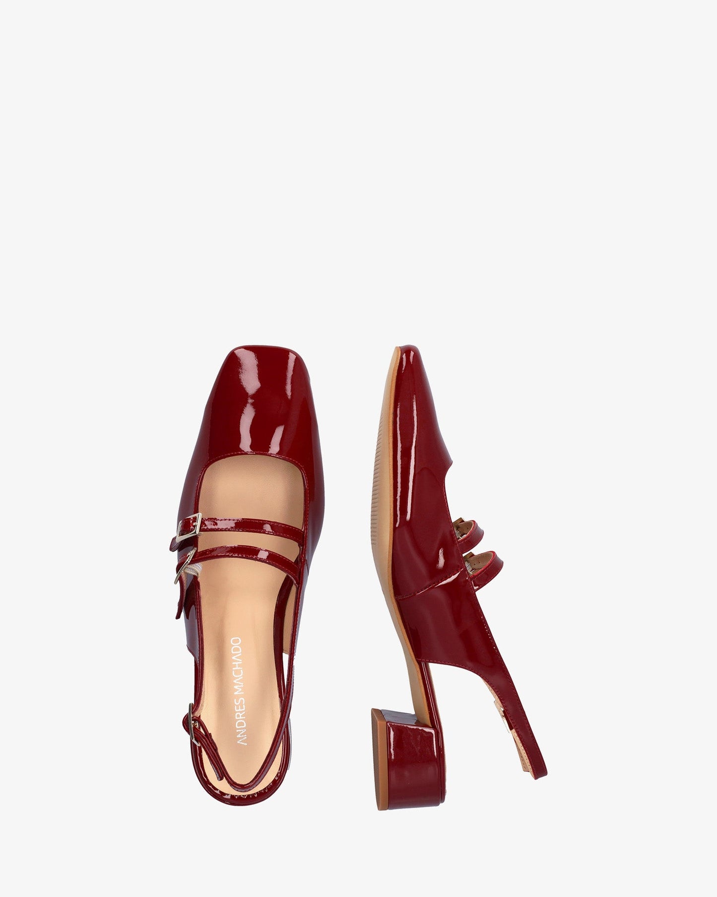 Ballerina flat with heel in burgundy patent leather