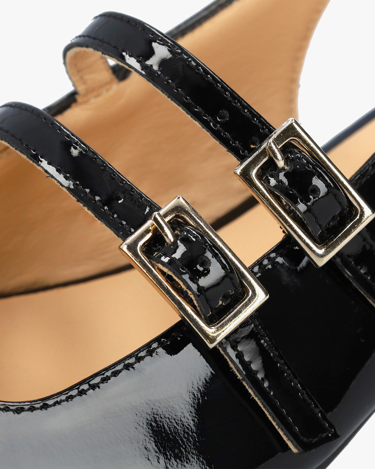 Black patent leather ballerina flats with heels