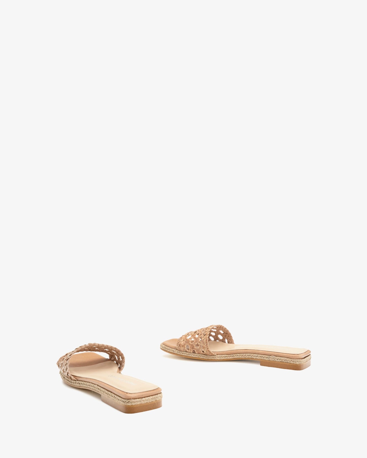 Beige braided leather flat sandal