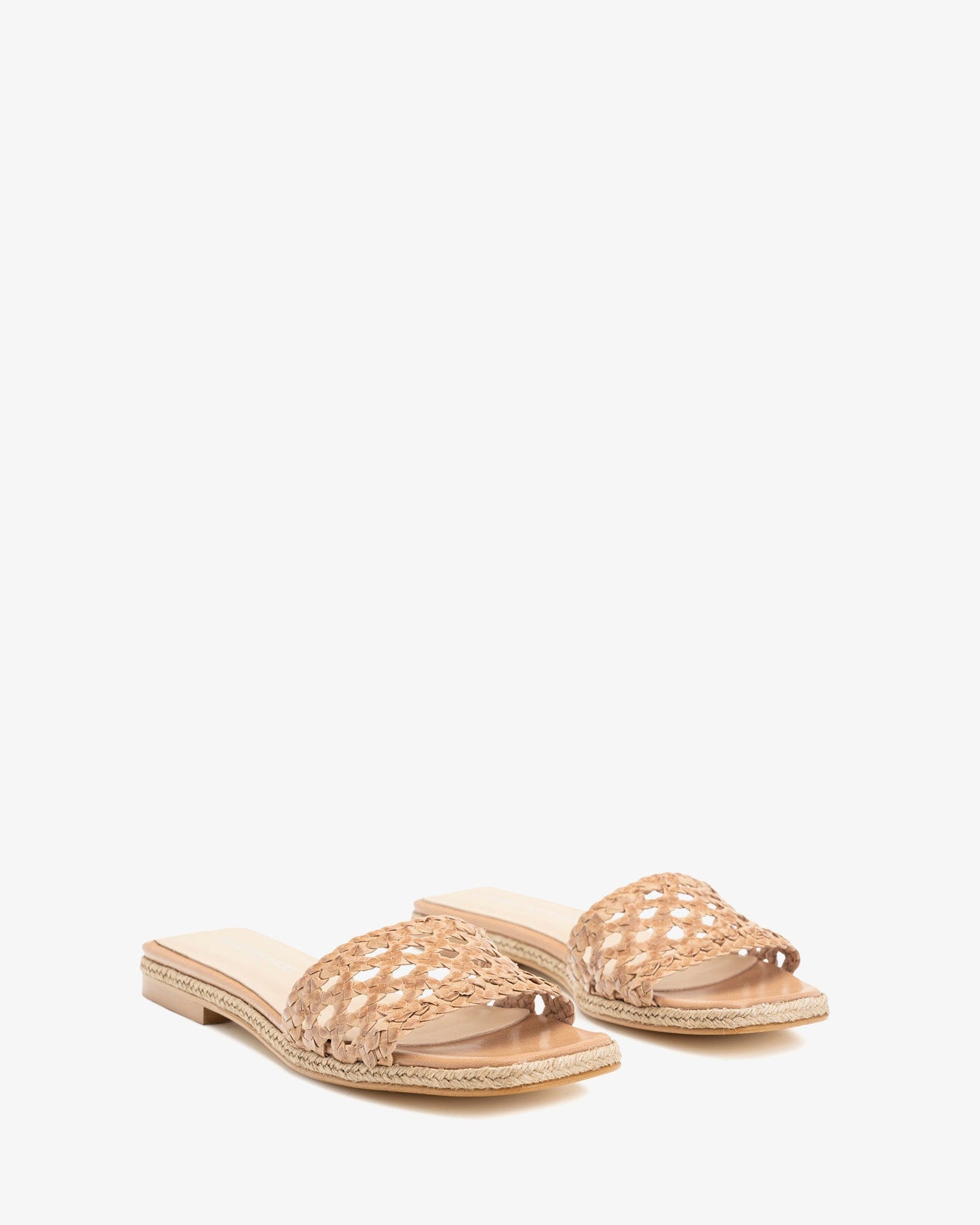 Beige braided leather flat sandal
